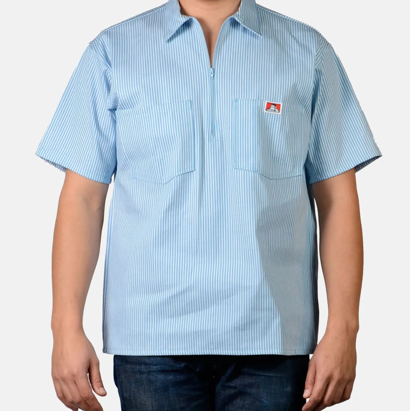 Short Sleeve Striped 1/2 Zip Shirt - Blue